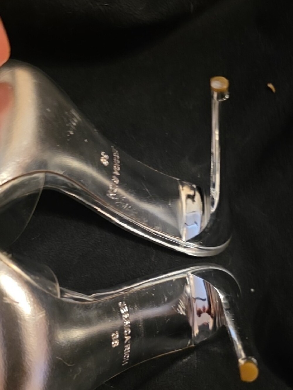 Clear Strap Silver Stiletto Mule Heel - Picture 8 of 15